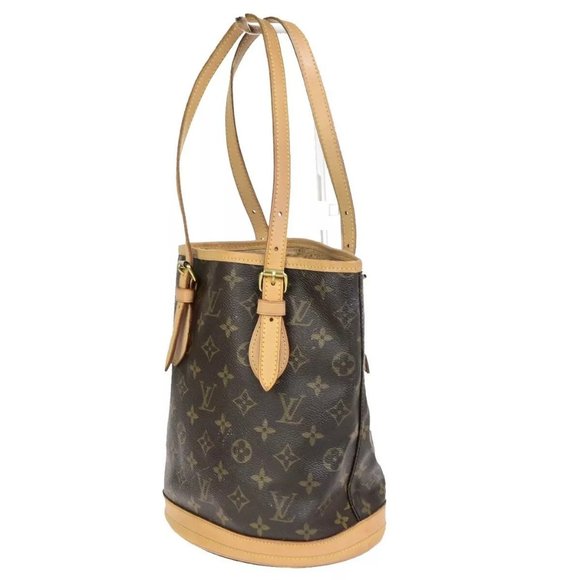 LOUIS VUITTON BUCKET PM Shoulder Tote Bag Monogram Leather Brown - Picture 13 of 15